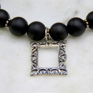 Black Onyx & Sterling Silver Bracelet w/ Antique SS Charm